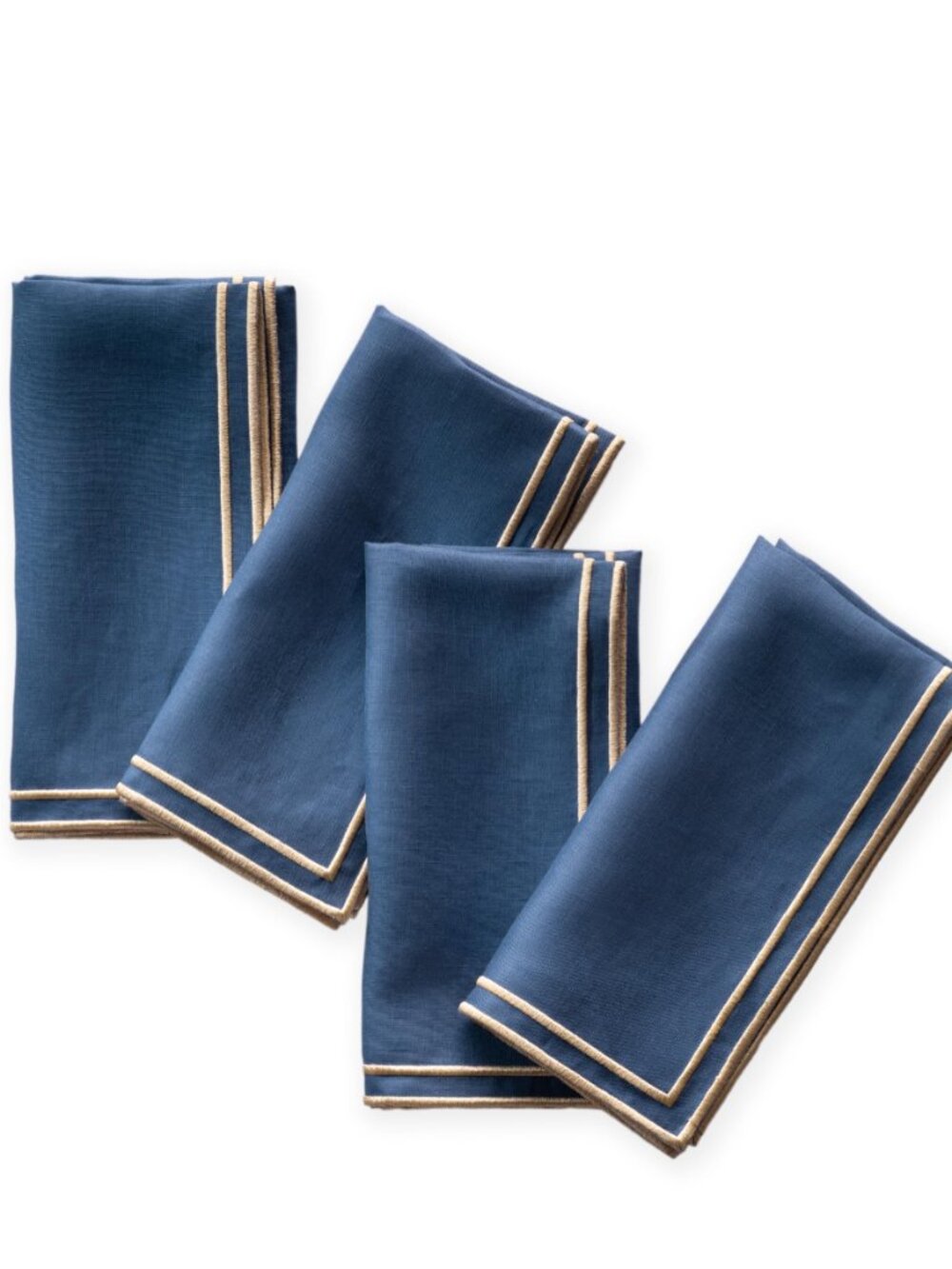 Linen Dinner Napkins Set of 4-100% Pure Linen Navy Blue Napkins with Embroidered